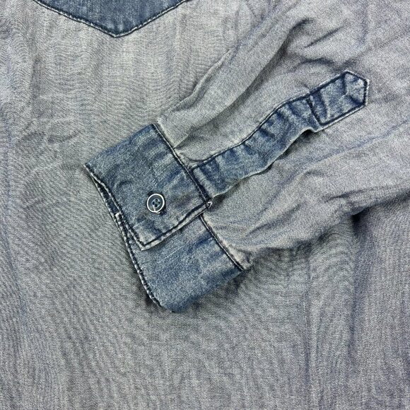 Cafe Marrakesh Two-Toned Button Front Chambray Shirt - Picture 3 of 7